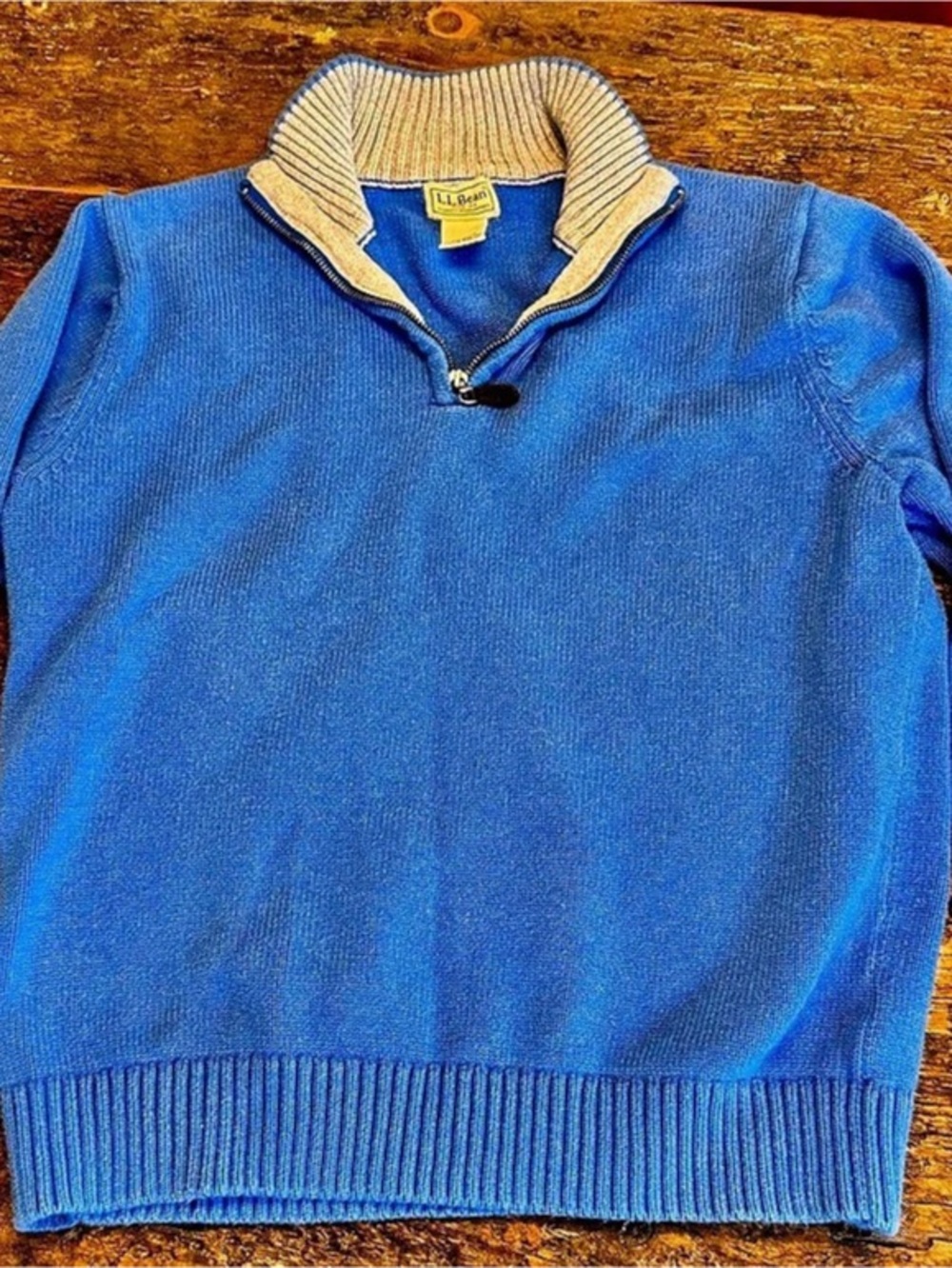 L.L.Bean Quarter-Zip Cotton Pullover Sweater Blue & Gray Medium